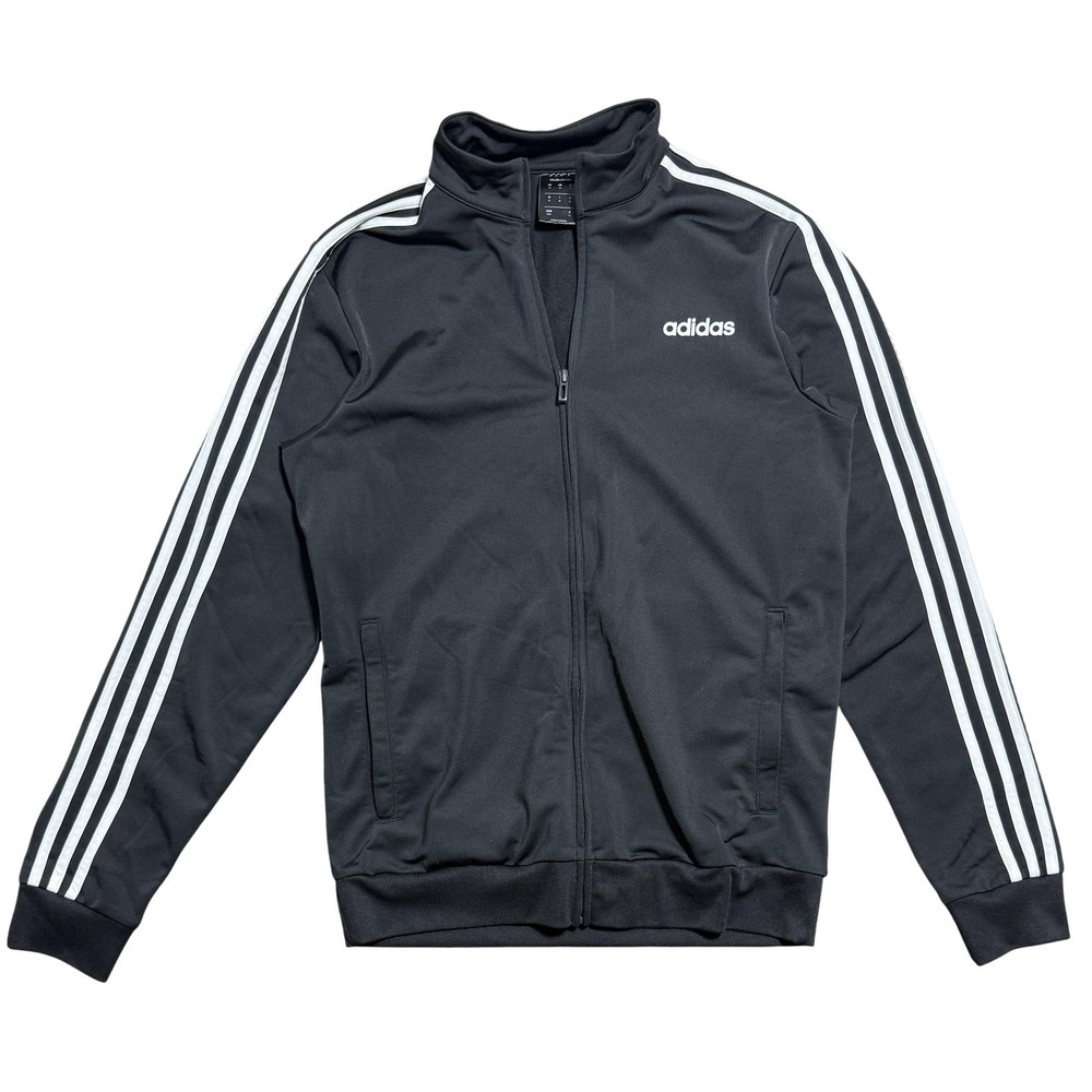 Adidas Track Jacket Mens Medium Black 3-Stripes Full Zip Mock Neck Logo DQ3370